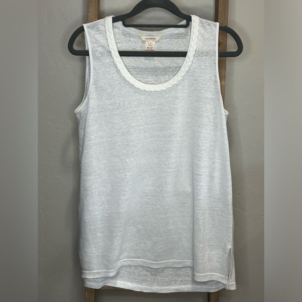 Sundance White Linen Braided Scoop Neck Tank Top Small